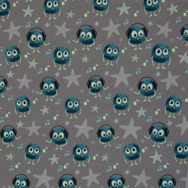 Baumwolljersey kleine Monster Petrol auf Schlamm Mrs.Mint Design by Swafing